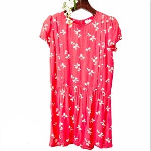 UO•Cooperative•red orange loose fit pleated bow mini dress medium